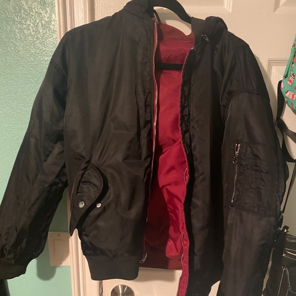 Reversible Burgundy and Black Bomber Jacket - Picture 3 of 4